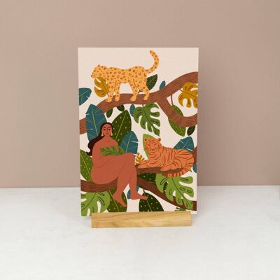 Wilde Frau Dschungel-Themen-Wand-Kunstdruck