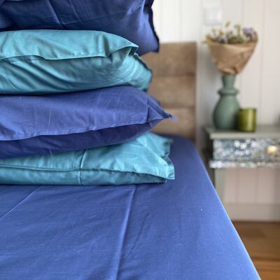 "Dark Blue" Fitted Sheet 160x200 in 100% Organic Cotton Percale