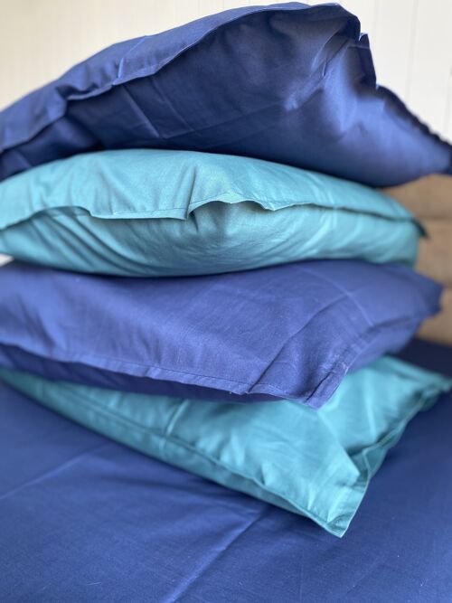 Drap Housse 180x200 "Bleu Ténébreux" en Percale de Coton 100 % Biologique