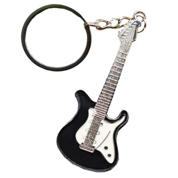 Porte-clés Guitare - Blanc, Noir et Argent
