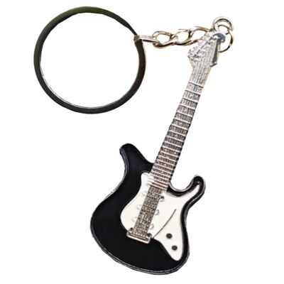 Gitarren-Schlüsselanhänger - Weiß, Schwarz und Silber