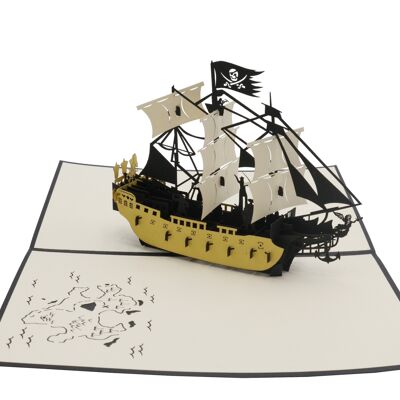 Biglietto pieghevole 3D con la nave dei pirati