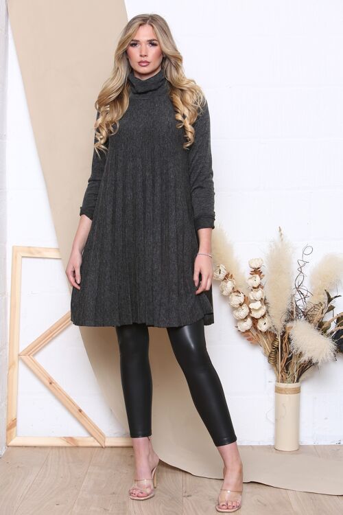 Charcoal roll neck loose fit long sleeve knitted dress