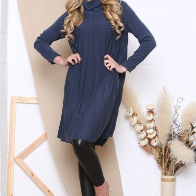 Navy roll neck loose fit long sleeve knitted dress
