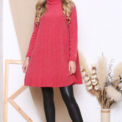 Red roll neck loose fit long sleeve knitted dress