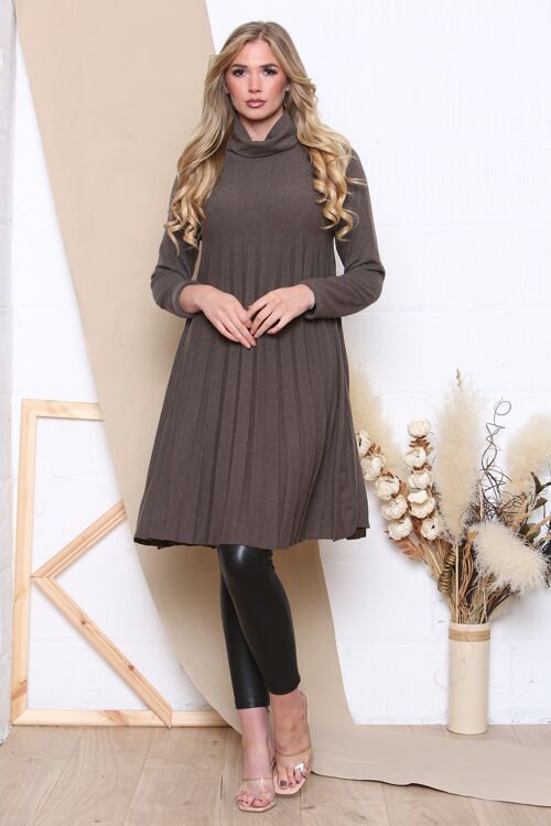 Taupe roll neck loose fit long sleeve knitted dress