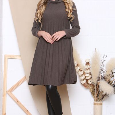 Taupe roll neck loose fit long sleeve knitted dress
