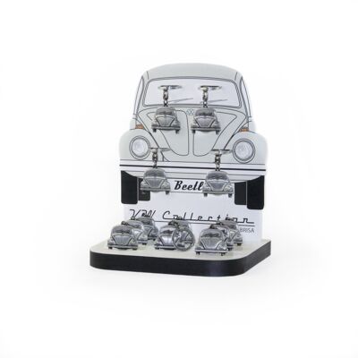 VOLKSWAGEN VW Beetle Schlüsselanhänger mit Düse für Einkaufswagen in Geschenkbox, Set à 12 Stück im Display – Antik-Silber-Optik