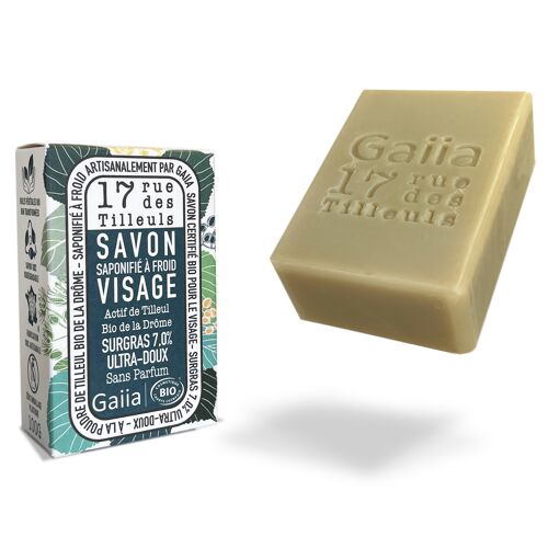 Savon visage, actif de tilleul, surgras, naturel, certifié bio