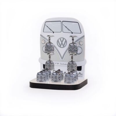 VOLKSWAGEN BUS VW T1 Bus Schlüsselanhänger mit Düse für Einkaufswagen in Geschenkbox, Set à 12 Stück im Display – Antik-Silber-Optik