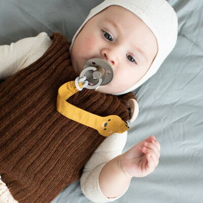 Yellow teddy pacifier holder