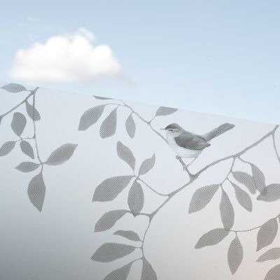 Pájaros en árbol Beige, película adhesiva estática para ventanas
