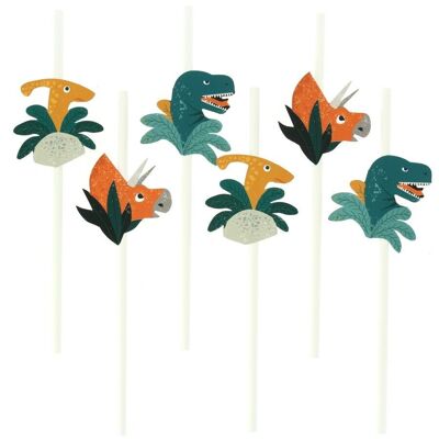 6 Pailles en papier Dinosaures - Recyclable