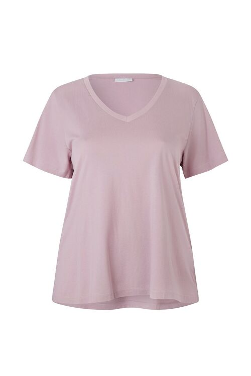 Dawn pink V-neck long tee in organic cotton and lenzing modal