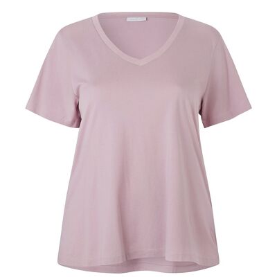 T-shirt lunga scollo a V rosa alba in cotone biologico e modal lenzing