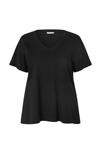 T-shirt long col V noir en coton bio et modal lenzing 1