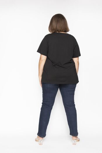 T-shirt long col V noir en coton bio et modal lenzing 3