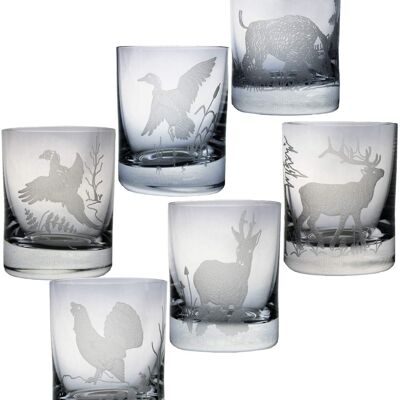 Shot glasses with engraving hunting motif 6 pcs 60 ml