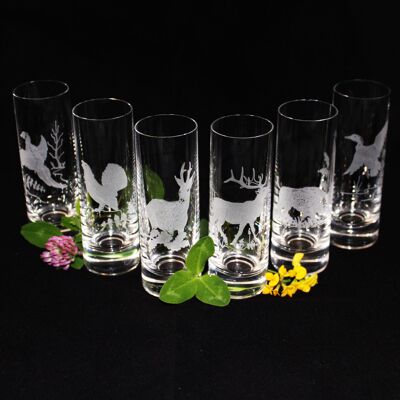 Shot glasses with engraving, hunting motif 6 pcs 50 ml