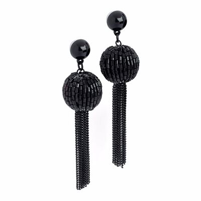 Black "Glamorous" ball & tassel earrings