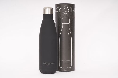 Trinkflasche aus Edelstahl, doppelwandig isoliert, 500 ml, schwarz, nur Logo