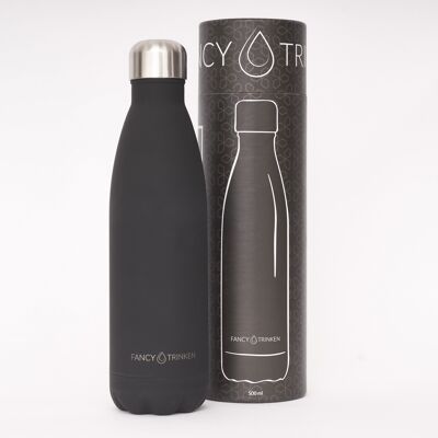 Drinking bottle made of stainless steel, double-walled insulated, 500 ml, black, only logo