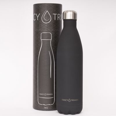 Botella para beber de acero inoxidable, doble pared, aislada, 750 ml, negra, solo logotipo