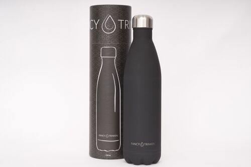 Trinkflasche aus Edelstahl, doppelwandig isoliert, 1 Liter, schwarz, nur Logo