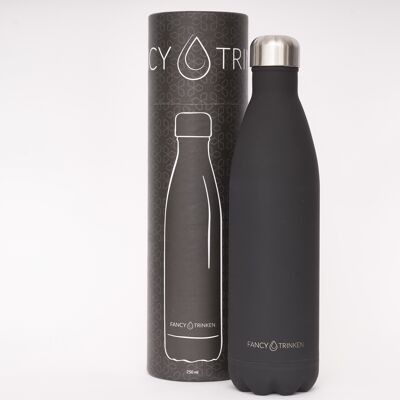 Botella para beber de acero inoxidable, de doble pared, aislada, 1 litro, negra, solo logotipo