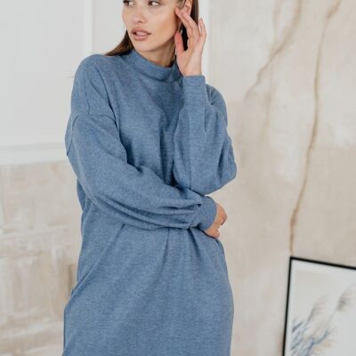 Robe bleu angora à manches volumineuses