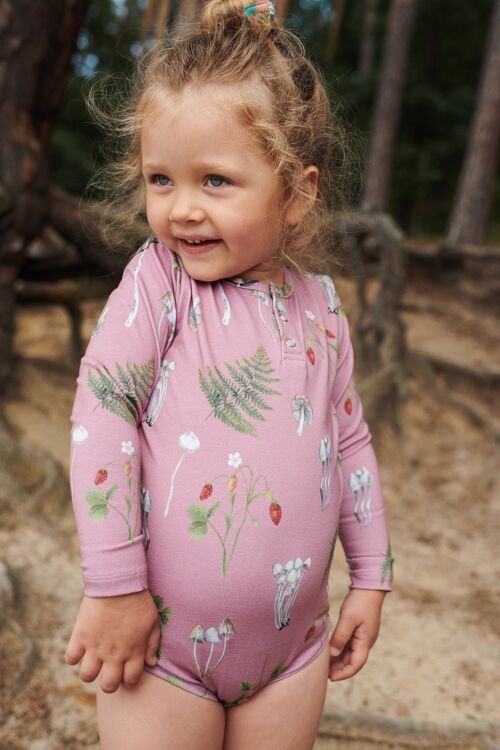 Baby Bodysuit - Mushrooms and Wild Strawberry - Pink