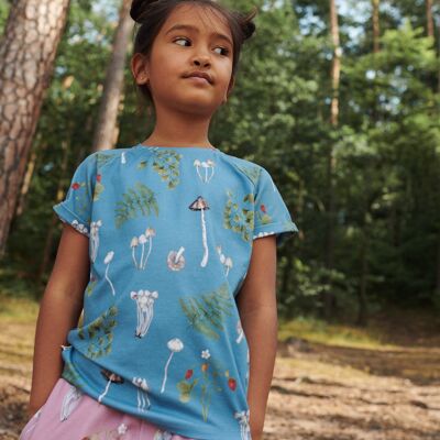 Kids T-shirt - Mushrooms and Wild Strawberry - Turquoise