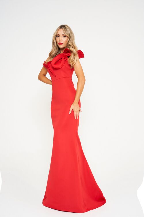 Red Frilled One Shoulder Maxi Dress