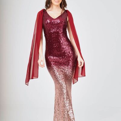 Two-Tone Shoulder Shawl Sleeveless Sequin Maxi Dress