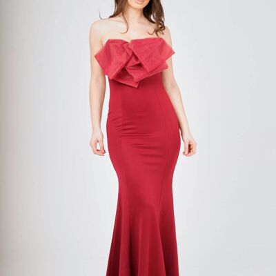 Wine Off- Shoulder Bow-Tie Maxi Dress