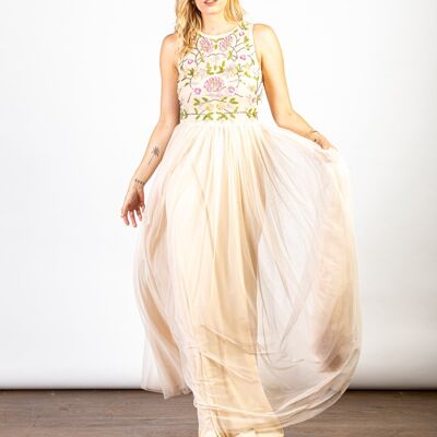 Luvforever Handmade Embellished Detail Cream Maxi Dress