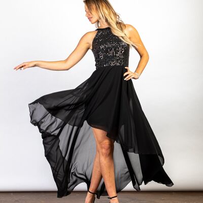 LuvForever Black Halterneck Sequin Asymmetric Dress