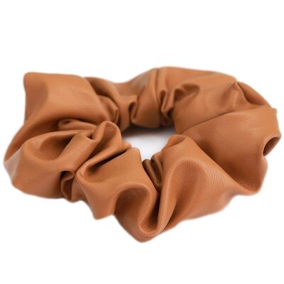 Scrunchie faux leather caramel