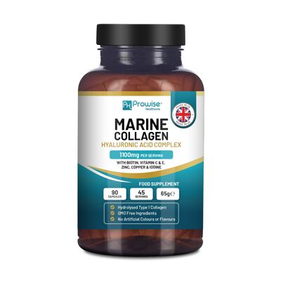 Complejo de ácido hialurónico de colágeno marino | 90 cápsulas | Hecho en el Reino Unido