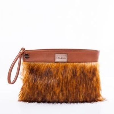 Faux Leather & Fur Evening Clutch Bag