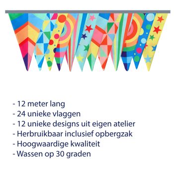 Ligne de drapeau de guirlande de tissu durable | guirlande en tissu | guirlande de drapeau durable | décoration d'anniversaire | Fête XL | 12 mètres | 24 drapeaux 5