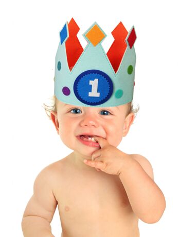 Couronne d'anniversaire avec figurines détachées | chapeau d'anniversaire | roi de la couronne | bébé | 0 à 10 ans | bleu | cadeau de maternité 6