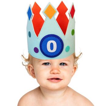 Couronne d'anniversaire avec figurines détachées | chapeau d'anniversaire | roi de la couronne | bébé | 0 à 10 ans | bleu | cadeau de maternité 1