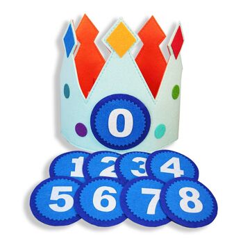 Couronne d'anniversaire avec figurines détachées | chapeau d'anniversaire | roi de la couronne | bébé | 0 à 10 ans | bleu | cadeau de maternité 2