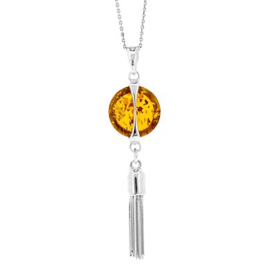 Pendentif pompon en ambre cognac avec chaîne de 18" et boîte de présentation