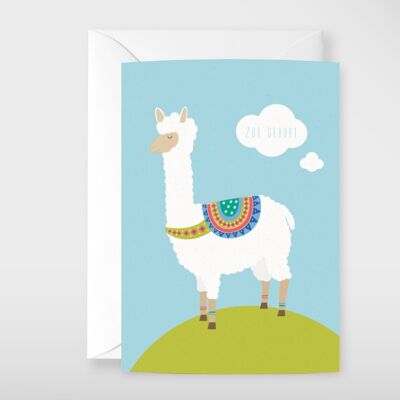 Biglietto di auguri alpaca "alla nascita"