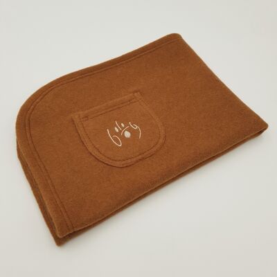 Sustainable dog blanket made of organic cotton with scented pouch, copper brown size XL