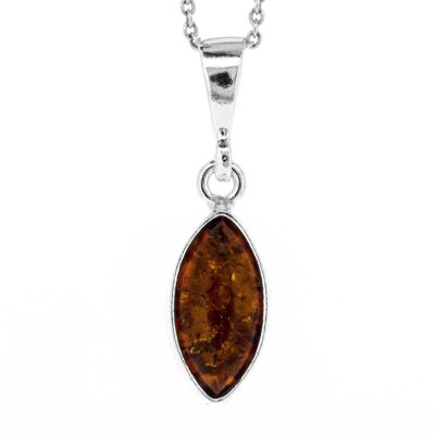 Cognac Amber Marquise Pendant with 18" Trace Chain and Presentation Box