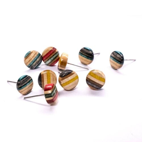 Recycled Skateboards Wood Round Stud Earrings