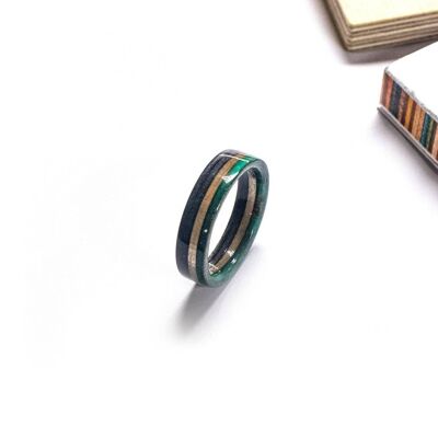 Blue Recycled Skateboards Wooden Ring Band, Unisex Ring